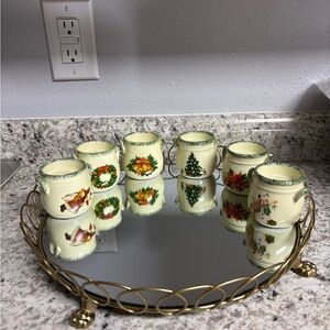 6 pc Ceramic/Porcelain Christmas Poinsettia Milk Jug Tealight Candle Holders